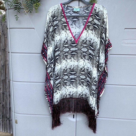 Taj by Sabrina Crippa 100% Silk Embroidered Tassels Fringe Cover Up Tunic Sz XS - Picture 4 of 8